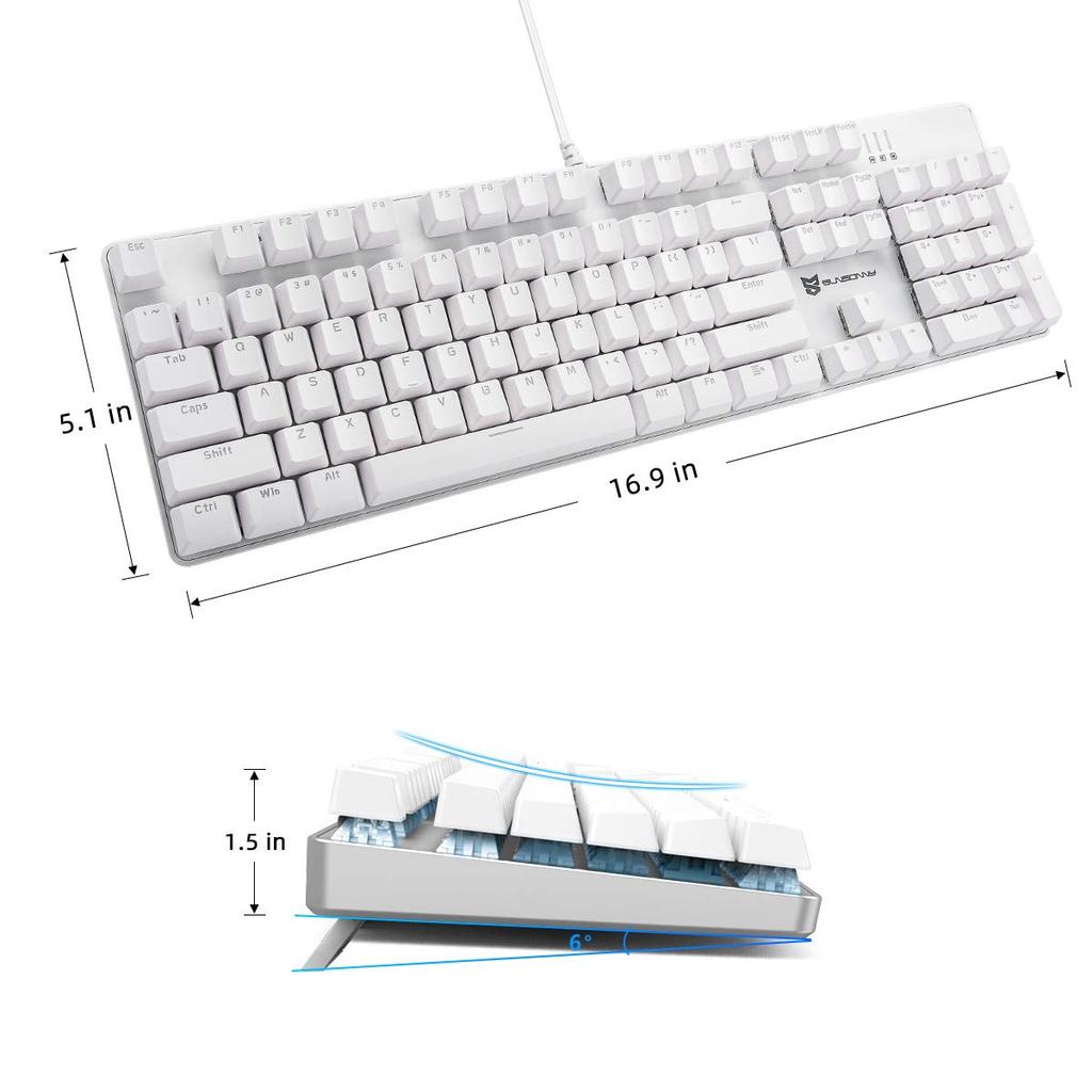 Merdia Mechanical Gaming Keyboard, Full 104 Keyboard, US Layout, USB Wired Keyboard with LED Backlight (Brown Switches - White)