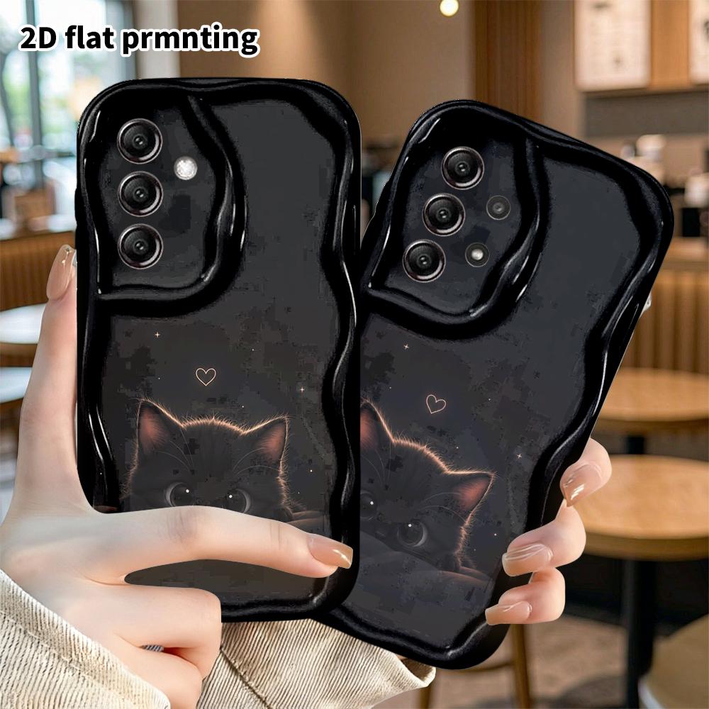 Phone Case: 2D flat, suitable for Samsung Galaxy A34 A35 M05 M06 S20 S22 S21 FE Plus 5G protective case, cute soft black cat in the dark, perfect Chri