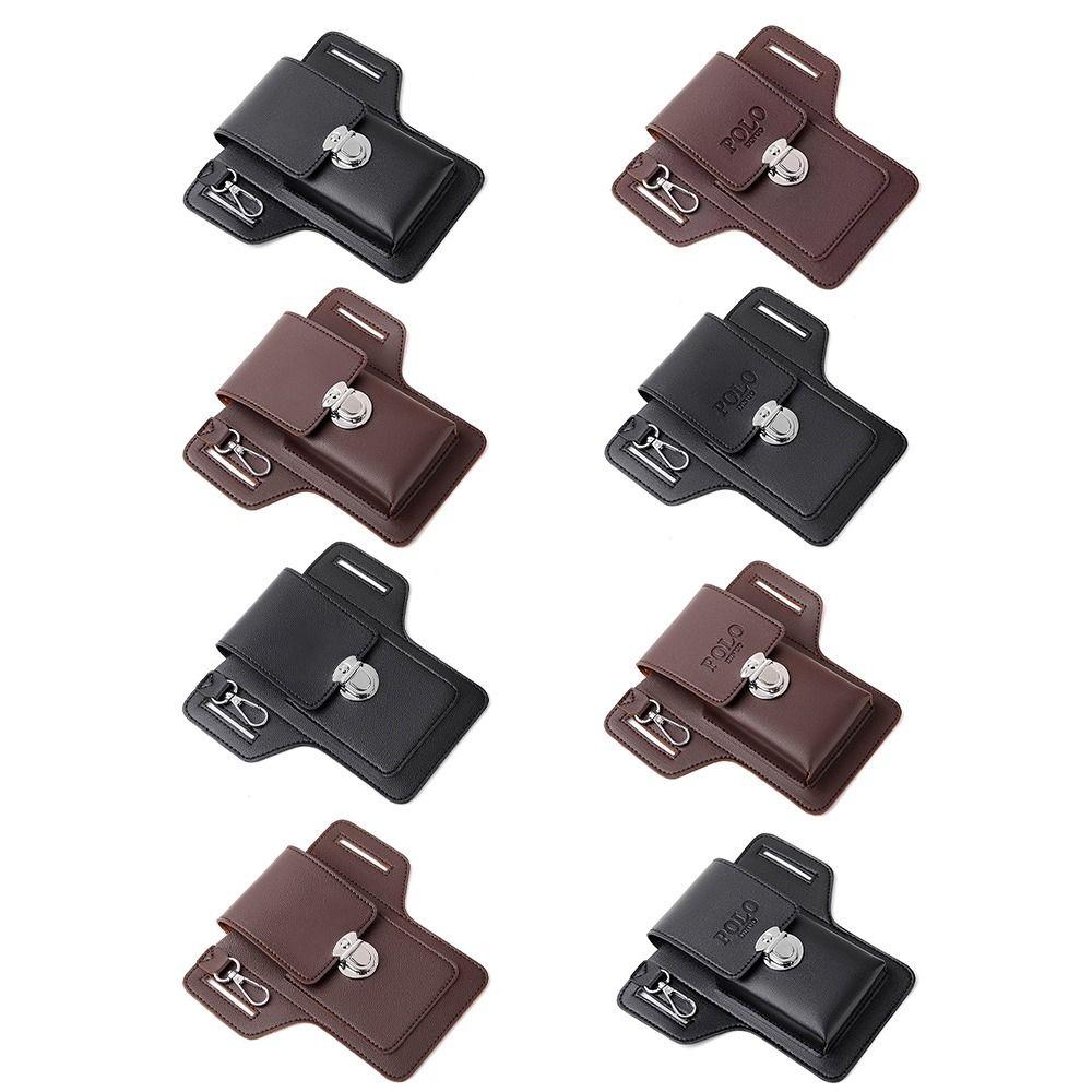 New Multifunctional Belt Waist Bag PU Solid Color Phone Waist Bag Vintage Leather Bag Portable Card Bag