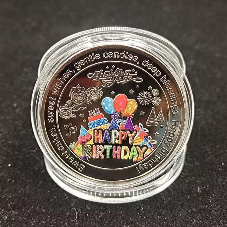 Colored Birthday Cake Commemorative Coin Gold-plating Metal Crafts Birthday Event souvenirs Collectibles gifts 40mm