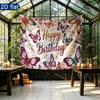 Birthday Party Butterfly Gifts Banner, Colorful Polyester Backdrop for Wall Hanging Decor