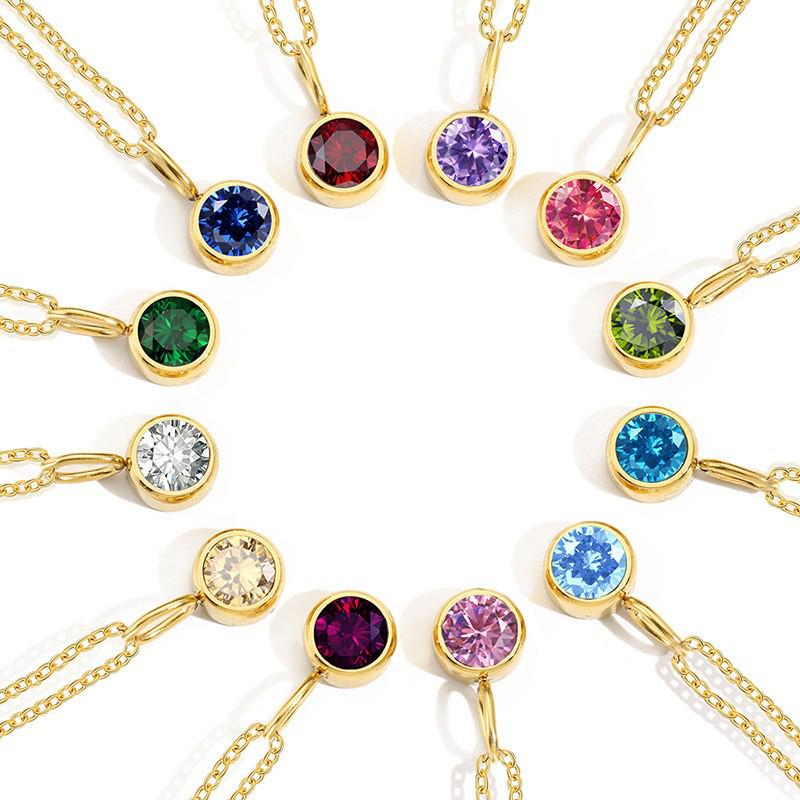 European & American Luxury Colorful Rhinestone Pendant Necklace - December Birthstone Stainless Steel Jewelry