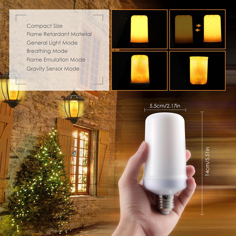 4 Modes LED Flame Effect Simulated Nature Fire Light Bulb E27 5W Decoration Lamp