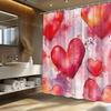 Watercolor Heart Shower Curtain, Romantic Whimsical Design, 3D-Effect Hearts, Polyester, Machine Washable, 12 Hooks
