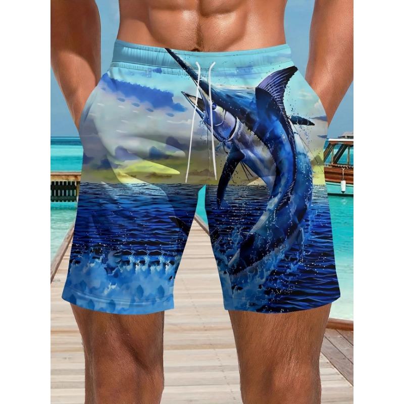 Pantalones Cortos Casuales de Playa para Hombre Estampado de Llama Azul 3D Secado Rápido Cintura con Cordón