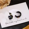 Enamel Diamond Love Printing Black Stud Earrings, Light Luxury High Sense Irregular C-Shaped Fashion Temperament Earrings
