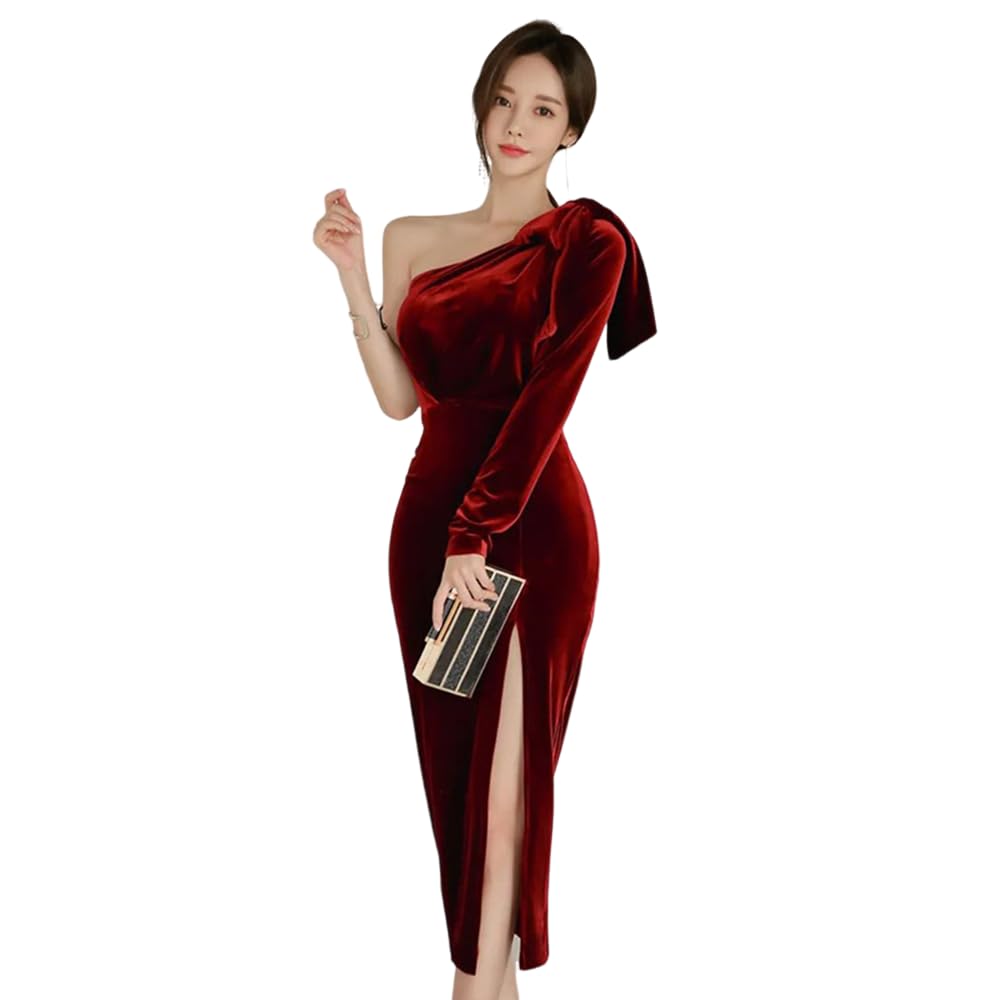 GRAXIA Cabaret Long Hostess Cabaret Club Lounge Size L Dress, Dress, One-Shoulder Dress, Dress, Dress, Slit, Décolleté Dress, Velvet, Ribbon, Women's,