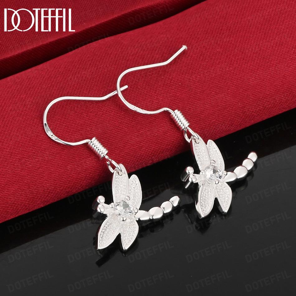 925 Sterling Silver Dragonfly Pendant Pierced Earrings Fashion Jewelry