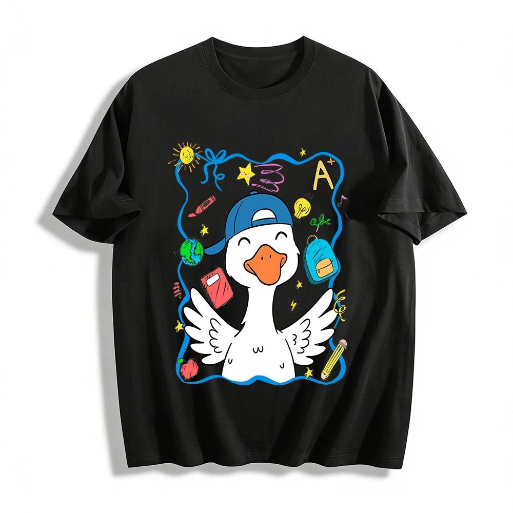

Cute Campus Style Cap Duck Print Kids Casual T-shirt Pure cotton T-shirt XXS