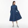 LAP Cut-Out Detail Shirt Collar Long Denim Dress Aq1Do262
