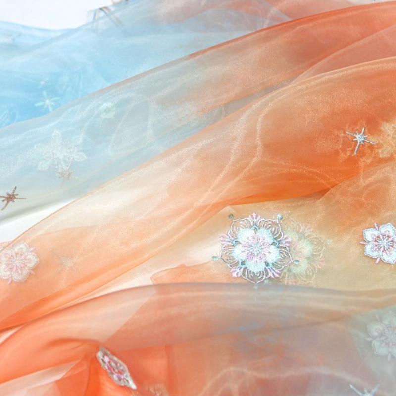Snowflake Flower Embroidery Fabric DIY Hanfu Ancient Style Cheongsam Summer Skirt Children Clothing Baby Clothe Designer Fabric