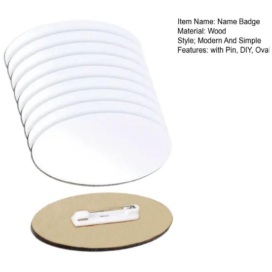 10Pcs/Set DIY Oval Name Badge with Pin Office Workers Students Employee ID Name Tag Holder Lightweight Wooden Work Clothes Brooch Pin Kit