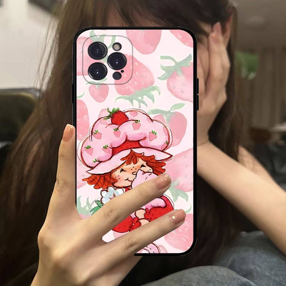 Cartoon Girl S-Strawberry S-Shortcake Phone Case For IPhone 16 Pro Max 15 17 Plus 14 13 12 Mini 11 Black Cover