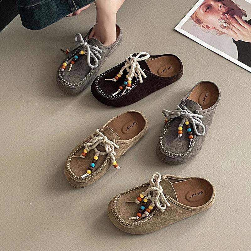 Fashion strap bow half slippers women's summer retro outer wear Muller style casual and comfortable non-slip bag head drag moisture