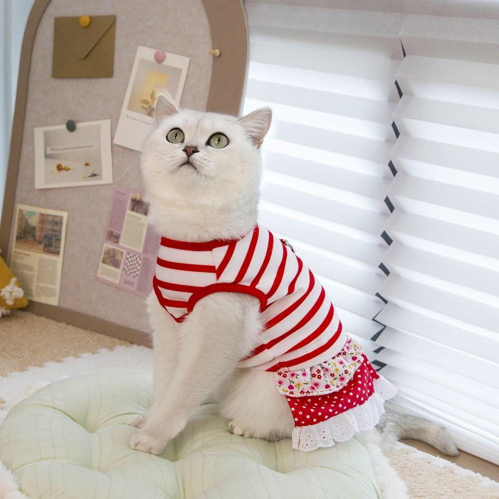Cute Striped Dog Dress Soft Cat Vest Harness Pet Chest Strap Pet Princess Lace Skirt Spring