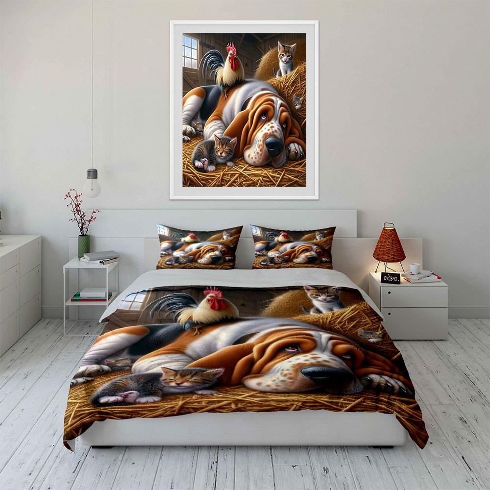 Cozy Barn With Dog Cats Rooster Bedding Set For Kids Luxury Gift 3Pcs Digital Print Comforter Set Soft Comfortable Breathable