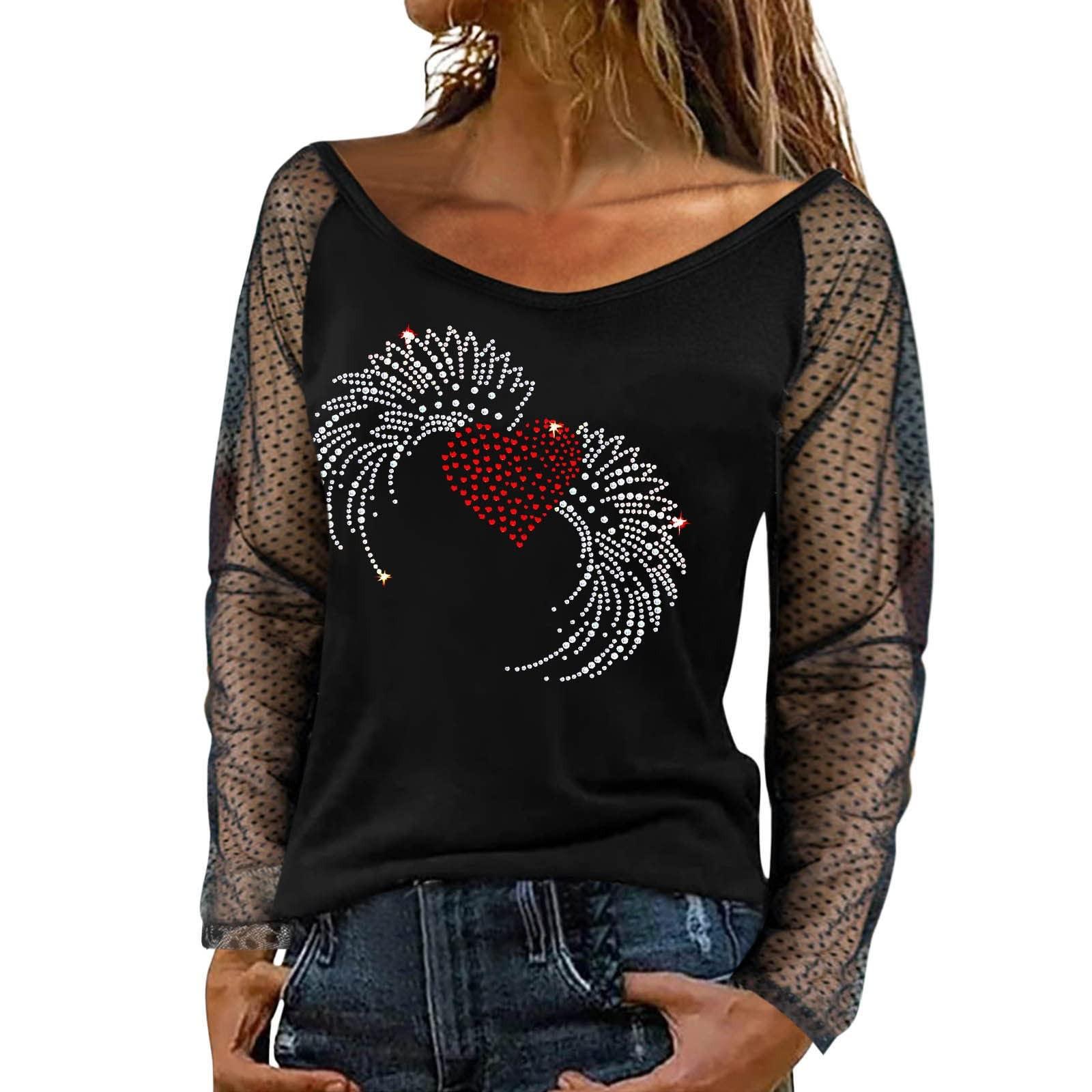 

Модные женские свободные однотонные топы с v-образным вырезом и кружевом с длинными рукавами и бриллиантами XXL чёрный