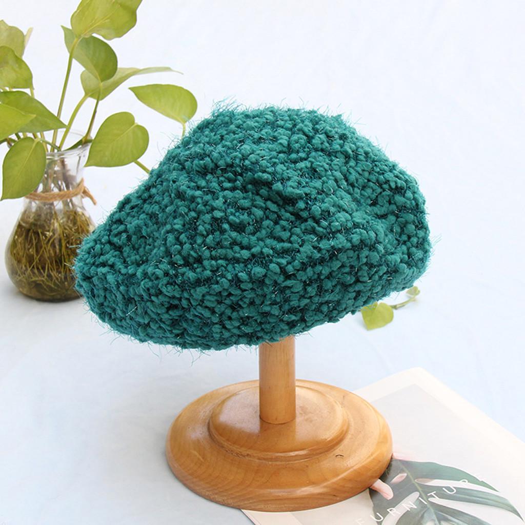 

Модная женская сладкая и павлинья пряжа, однотонная термошляпа, берет для художника, кепка One size зелёный