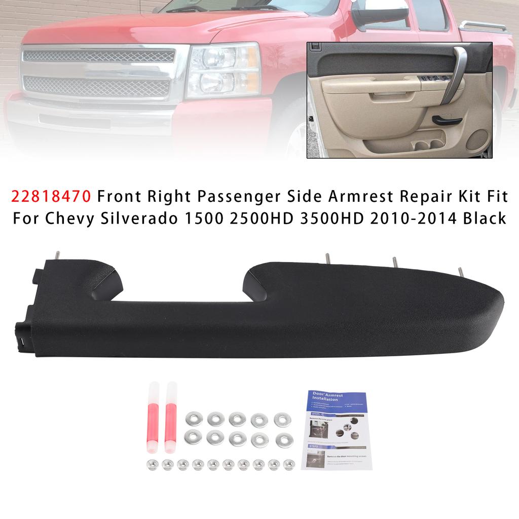 Front Right Armrest Repair Kit For Chevy Silverado 1500 2500HD 3500HD 10-14 BLK