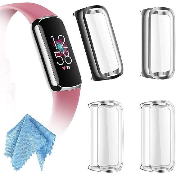 Fintie 4 Pack Screen Protector Case Compatible with Fitbit Luxe, Soft TPU Full Protective Screen Cover Saver Bumper, 2 Black, 2 Clear