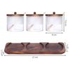 KKC Glass Condiment Storage Container with Wooden Stand and Storage Airtight Spice Storage Spoon, Container, Container, Sugar, Salt,