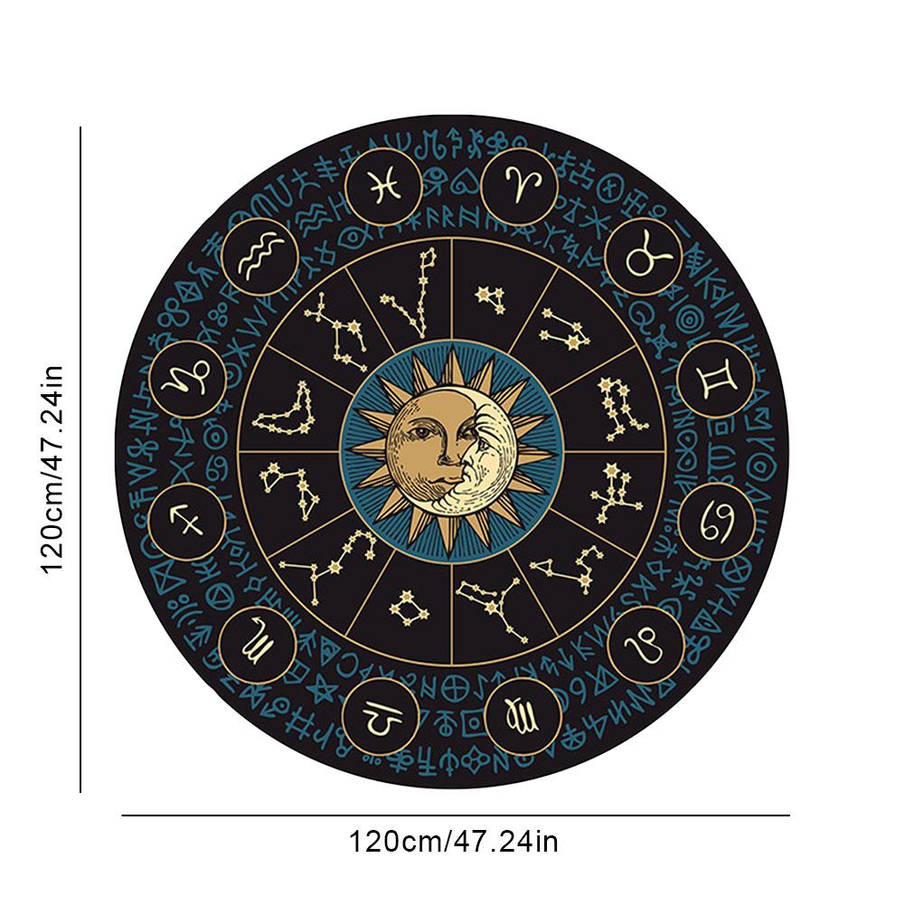 Mystic Constellation Tarot Round Carpet Non-Slip Zodiac Constellation Sign Rug Soft Washable Entryway Dinning Room Decoration