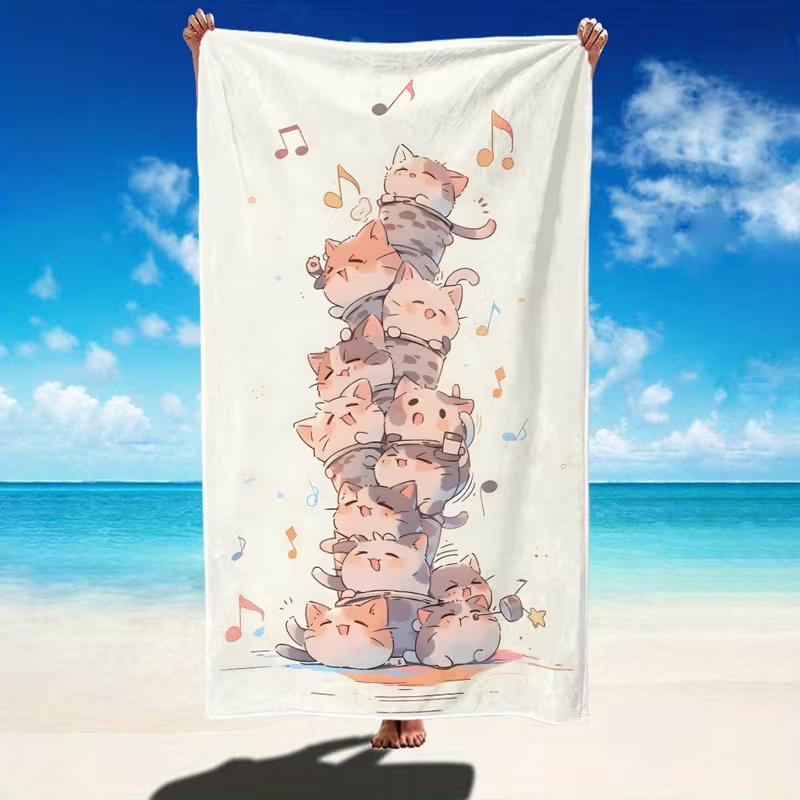 Süße blinzelnde Katzen Strandtuch Retro Skizze Katzenprint Schnelltrocknend Sandfest Saugfähiges Handtuch für Strand Pool Reisen Urlaub