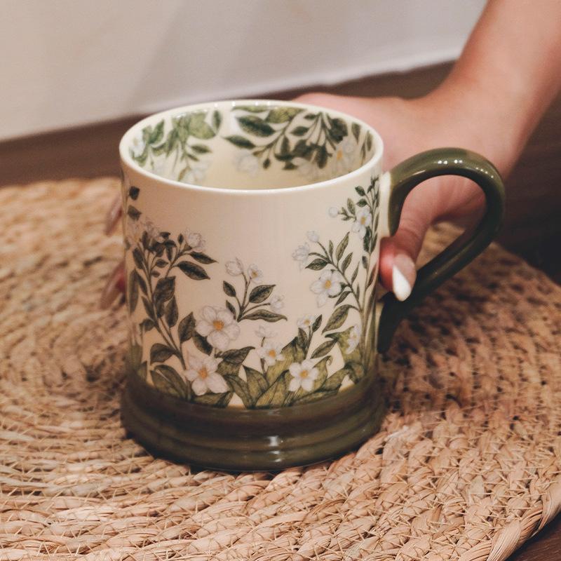 American retro lily of the valley blossom coffee cup, high-end ceramic mug, birthday gift for girls