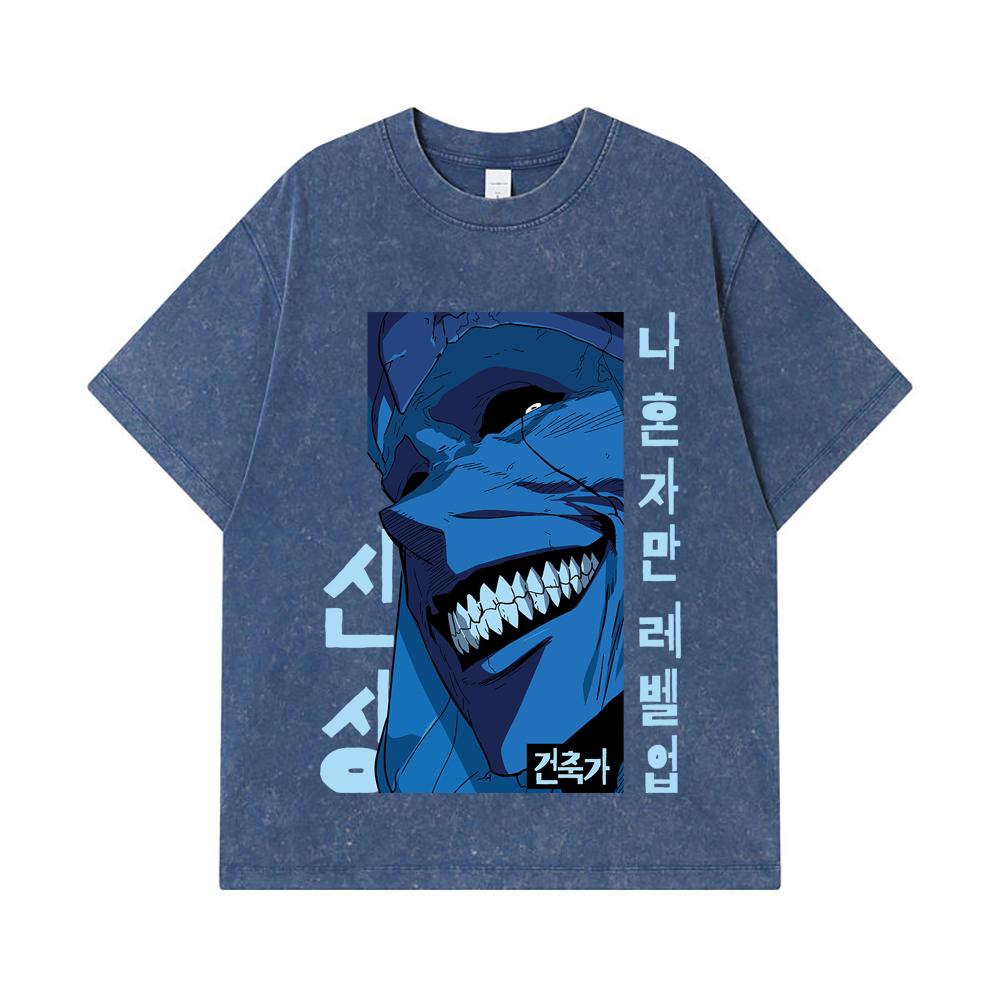 275 GSM Washed T-shirts 100% Cotton Solo Leveling V16 Print Unisex Heavy Cotton T Shirt