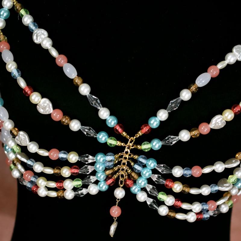 Handmade Colorful Glass Bead Pearl-Style Bodysuit Chain Women Festival Beach Party Wear