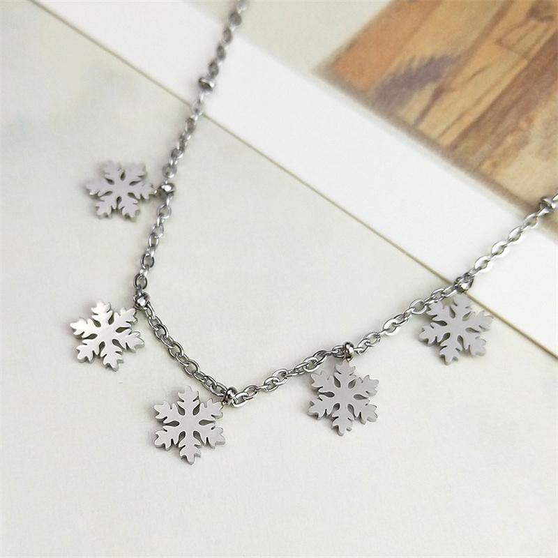Trendy Snow Flower Snowflake Charm Necklace for Women Stainless Steel Silver Color Snowflake Chain Christmas Gift Jewelry