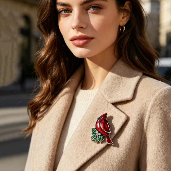 Oil Dripping Red Bird Brooch Enamel Bird Shape Lapel Pin Sweater Cardigan Coat Business Suit Clothing Accessories Jewelry Gift for Men Women