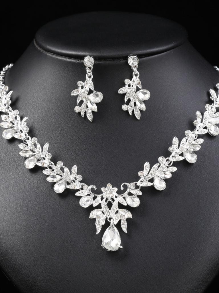 3pcs Zircon Set with Artificial Crystal Earrings and Necklace, Suitable for Women To Attend Parties