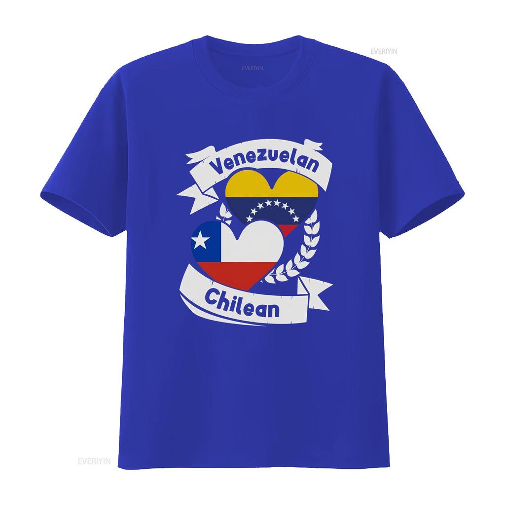 Venezuelan Chilean Heart Flags Venezuela Chile T Shirt vintage Washed homme Top For Everyday Wear Unisex fashion Stylish Casual