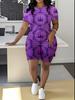 Butterfly European and American Women's Clothing Coconut Tree Printing T-Shirt Shorts Set Sports Suit