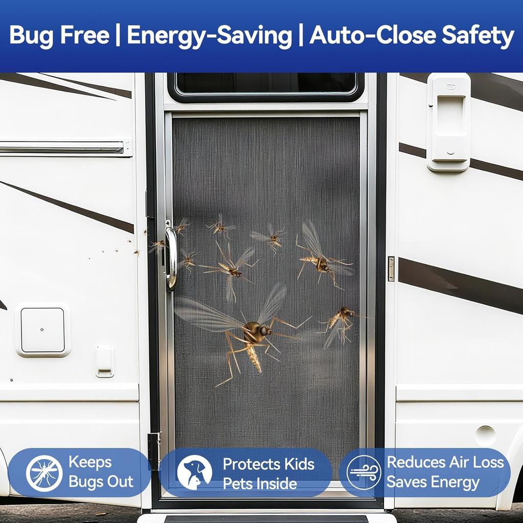 RV Screen Door Closer With Adjustable Tension, Aluminum RV Door Closer Kit, Built-In Spring Automatic Closing Device, Works With Most Camper Travel