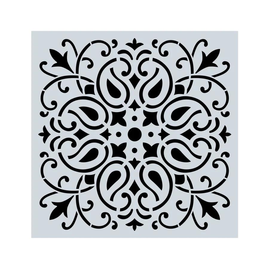 1Pc 15x15cm Beautiful Mandala Pattern Hollow Carving Stenclis Wall Brick Painting Auxiliary Spray Paint Coloring Mold White PET
