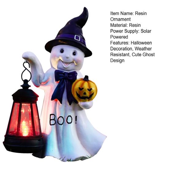Ghost Statue Resin Ghost Figurine with Solar Powered Lantern Lighted