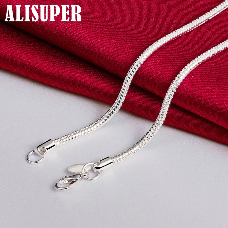 925 Sterling Silver 16/18/20/24/22/24/26/30 Inch 3mm Snake Chain Necklace Jewelry