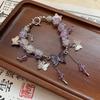 Sweet Purple Crystal Flowers Butterfly Pendant Beaded Bracelet for Women Beaded Chain Charm Bracelet Jewelry Gifts