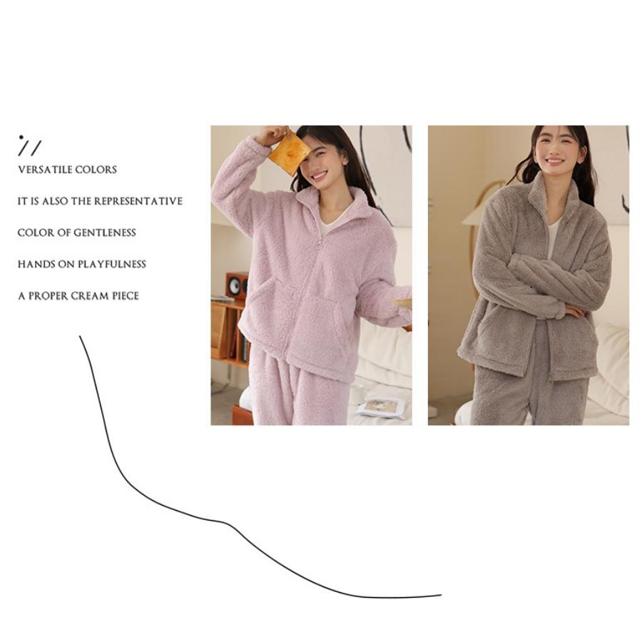 Pár modelů podzimního a zimního společenského oblečení, kardigan na zip lze nosit i mimo pyžamo, oboustranně polstrované teplé společenské oblečení