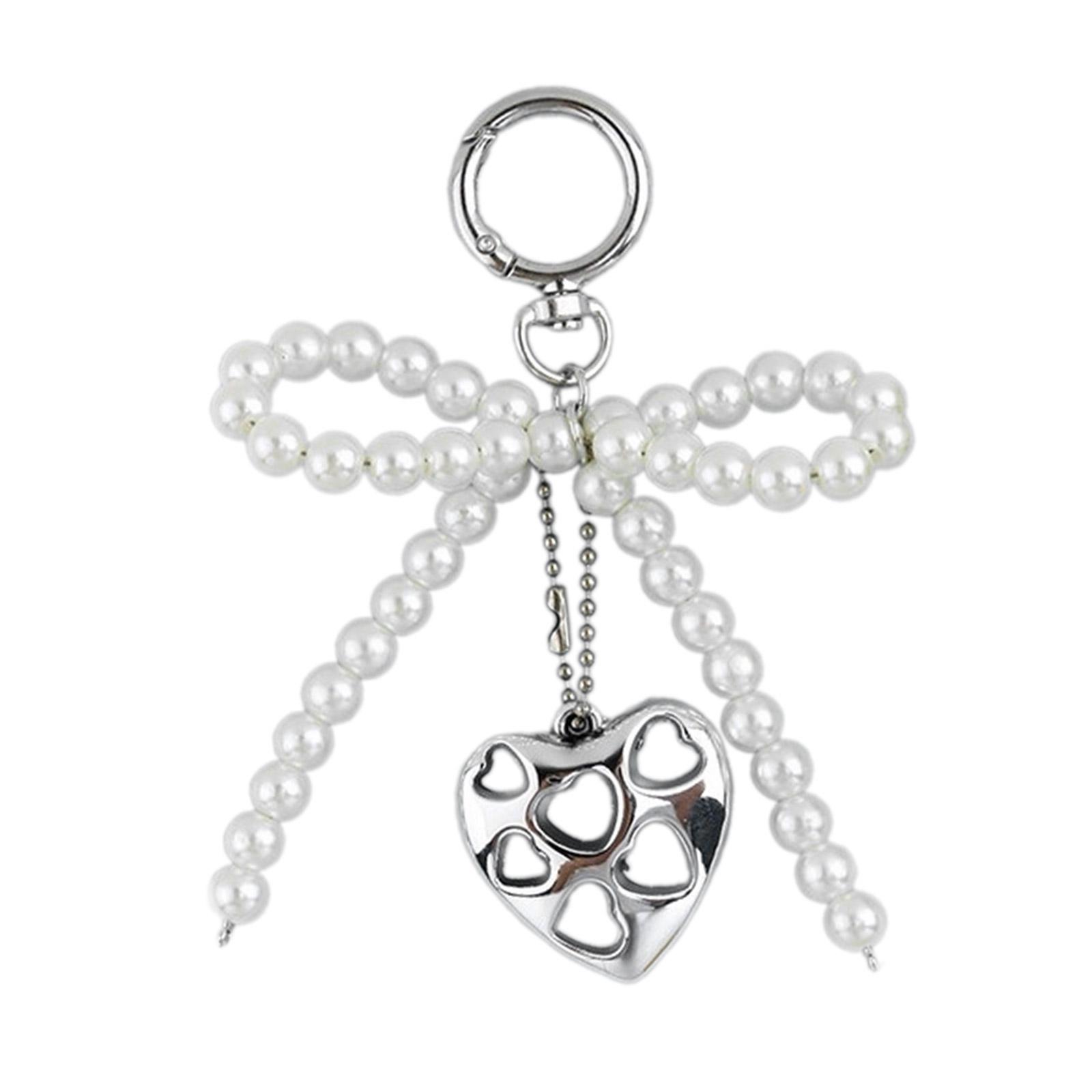 

Stylish Keychain Bows Pendant Phone Charm Bowknot Heart Keyring for Women Girls Stylish Backpack Decoration for Girls білий