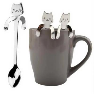 304 Stainless Steel Coffee Spoon, Creative Dessert Spoon, Cute Cat Mixing Spoon, Long Handle Mug Spoon