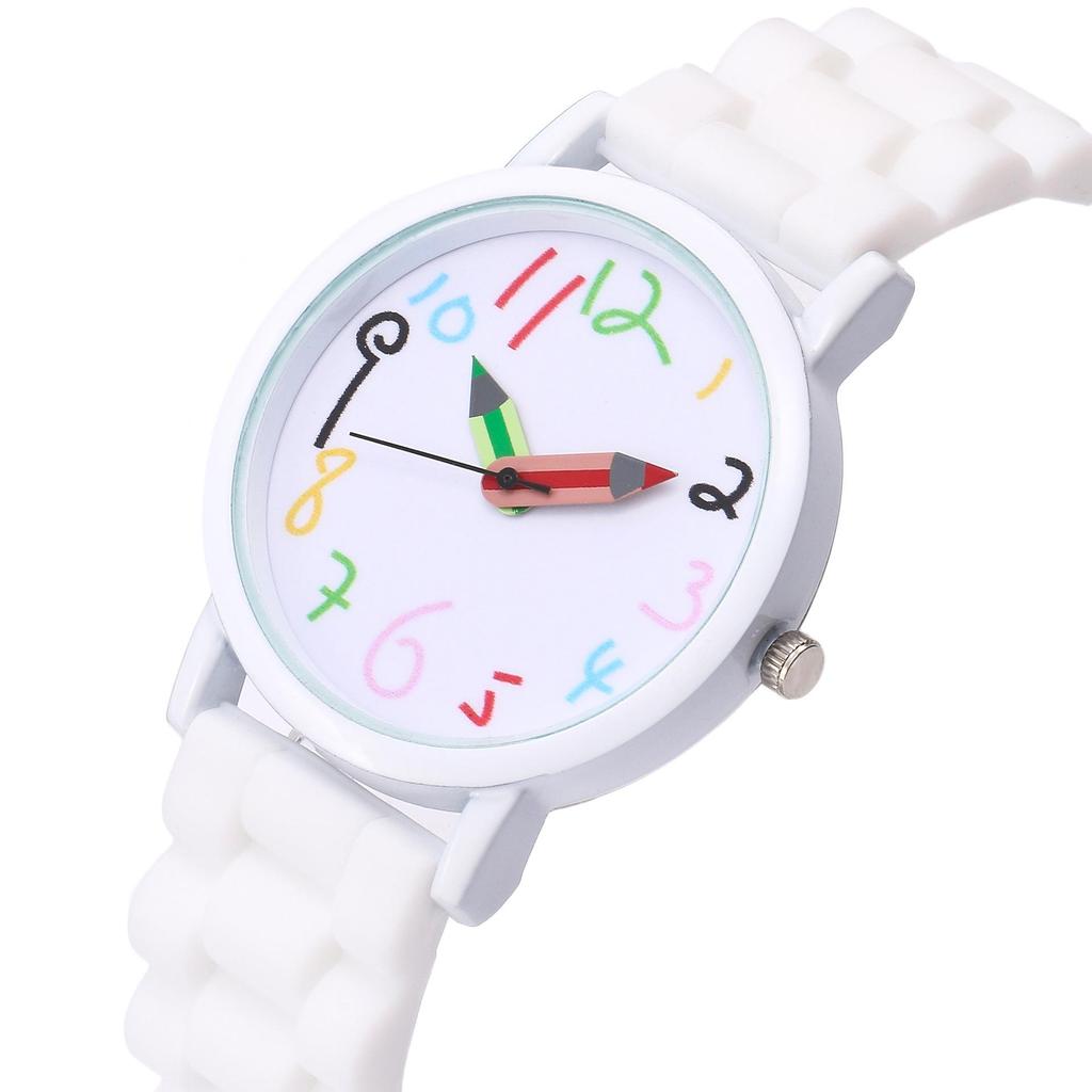 Cartoon Colorful Number Women's Jelly Silicone Strap Quartz Wristwatch