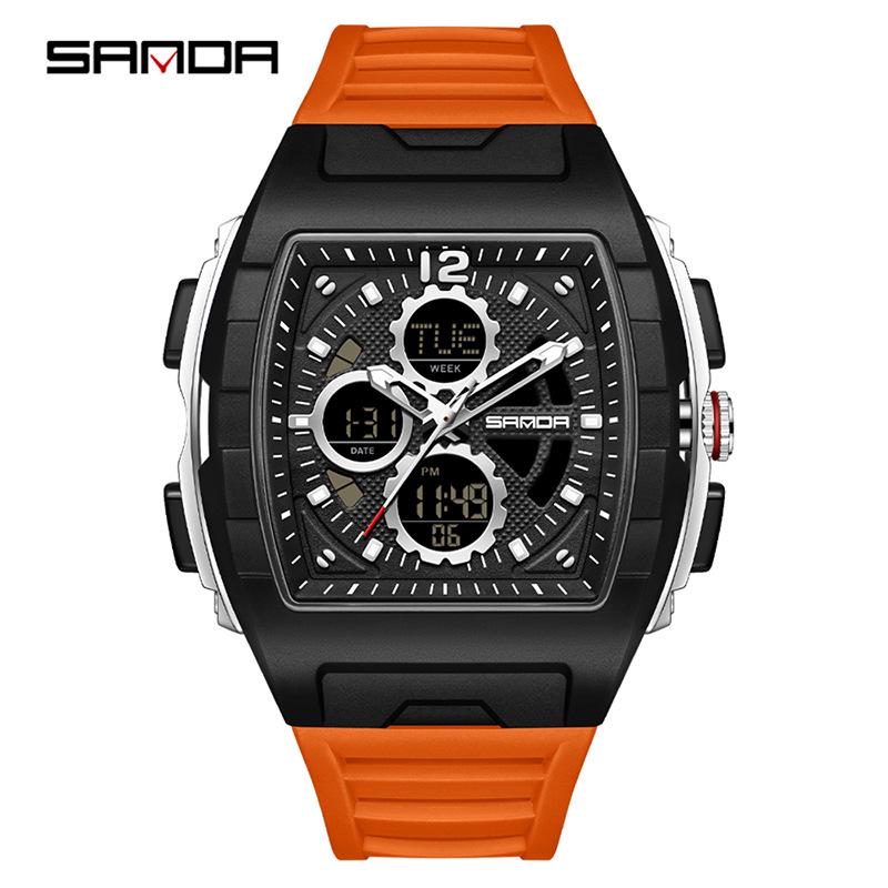 Sanda Dual Display Multifunctional Waterproof Luminous Men's Wristwatch 