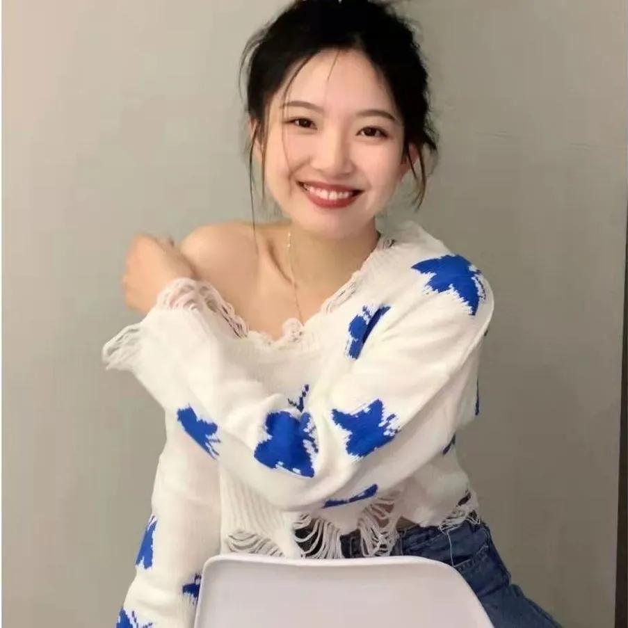 Sweater Butterfly Knitted Top Off shoulder Ripped Short Korean Lazy Style Short Sweater Women's Summer and Autumn