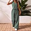 Linen Summer Casual Commuting Front-buttoned Vest and Trousers Set V-neck Vest