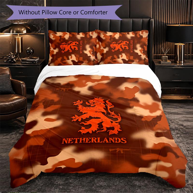 Netherlands Football Pattern 3 Pieces Bedding Set Soft Microfiber Duvet Cover with Pillow Cases for Bedroom