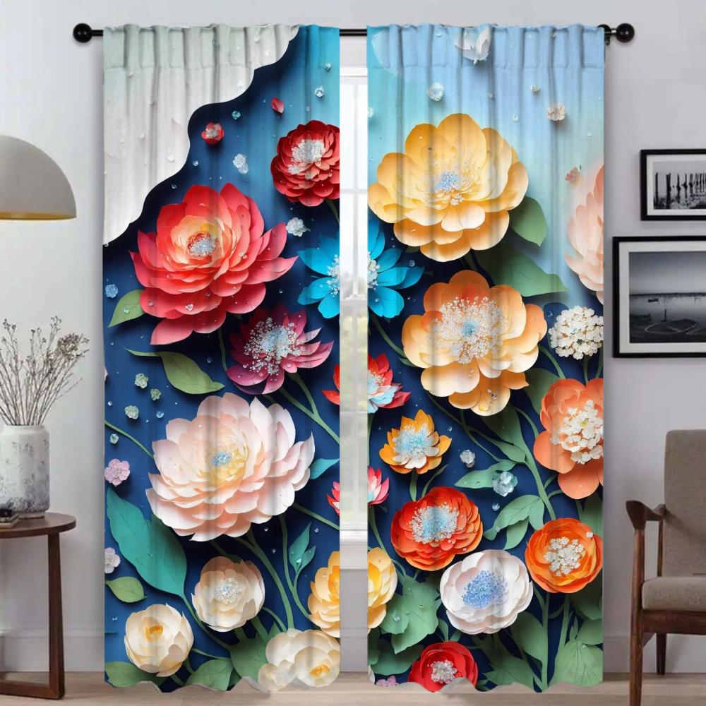 Modern Living Room Curtains 2 Pieces 3D Flower Curtains for Bedroom Blinds Blackout Curtain Partition Halloween Decoration Child