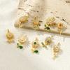 1 Piece Brass & Rhinestone Charms 18K Gold Plated Flower Rotatable Sunflower Daisy Pendants For DIY Necklace Jewelry Making